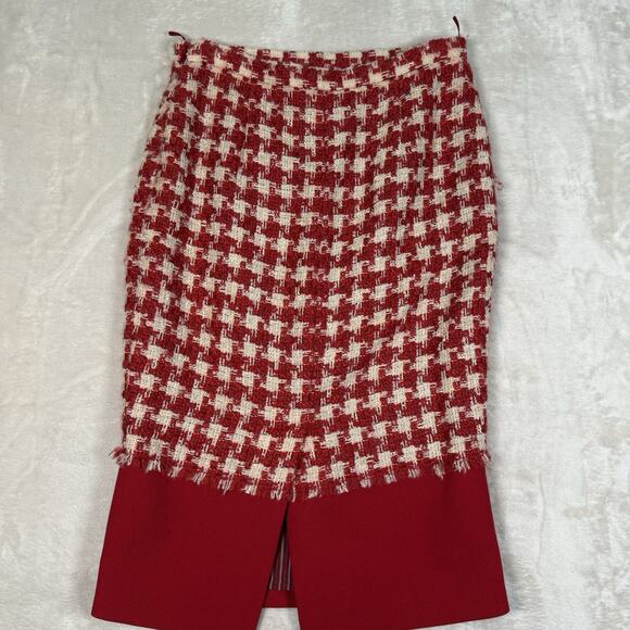 VTG Moschino Cheap Chic Houndstooth Wool Red Midi Pencil Skirt Womens Size US 6 - Picture 6 of 9